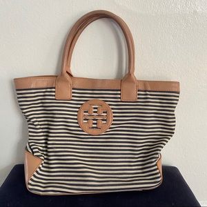 Tory Burch Canvas Stripe Tote 💜 leather straps